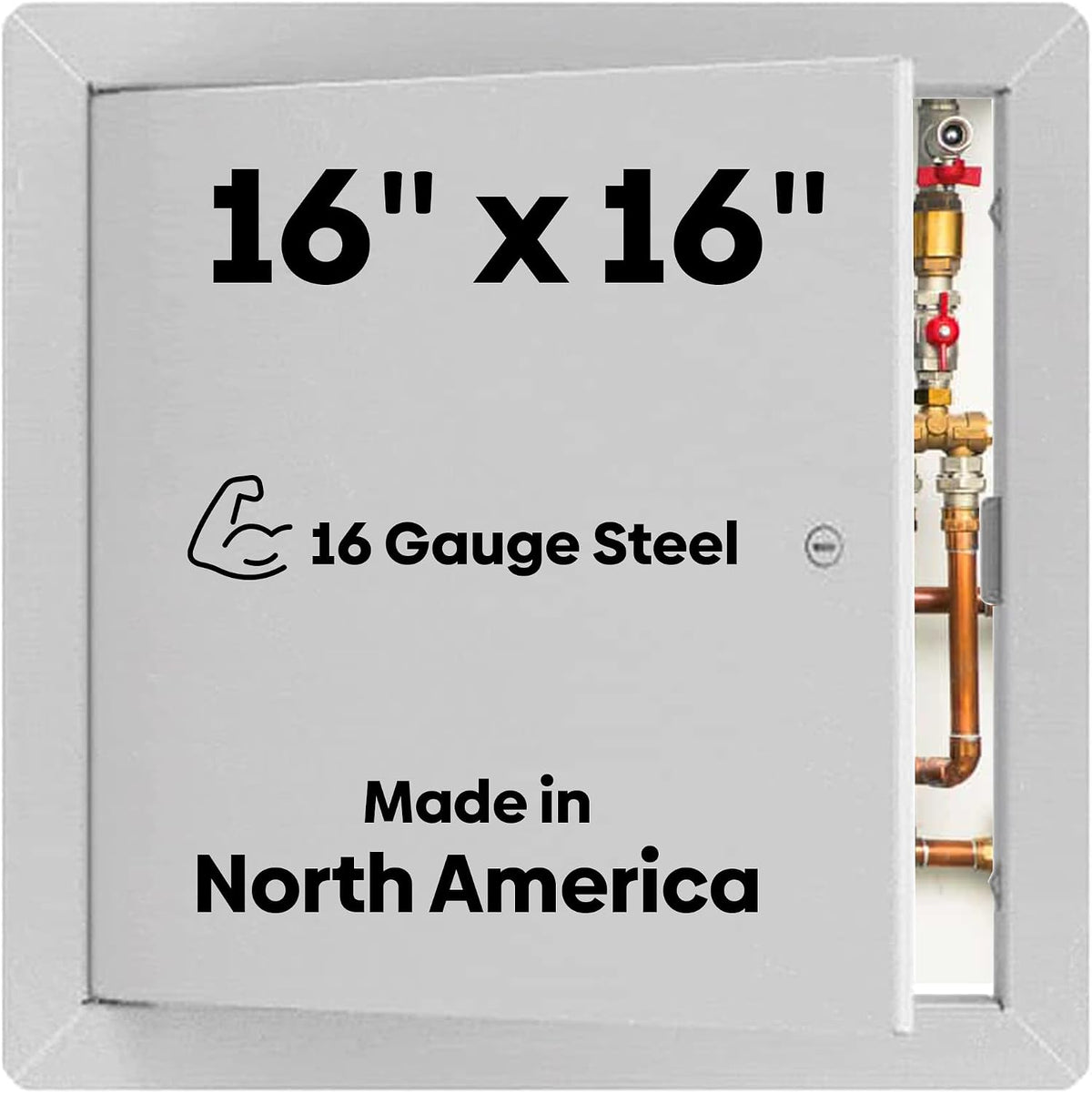 BEST BA-AHD 16' x 16' Metal Access Panel with Concealed Pin Hinge, LEED Compliant 16-Gauge Steel Access Door for Non-Rated Drywall/Ceilings, White Drywall Panel with Rounded Corners, Screwdriver Latch