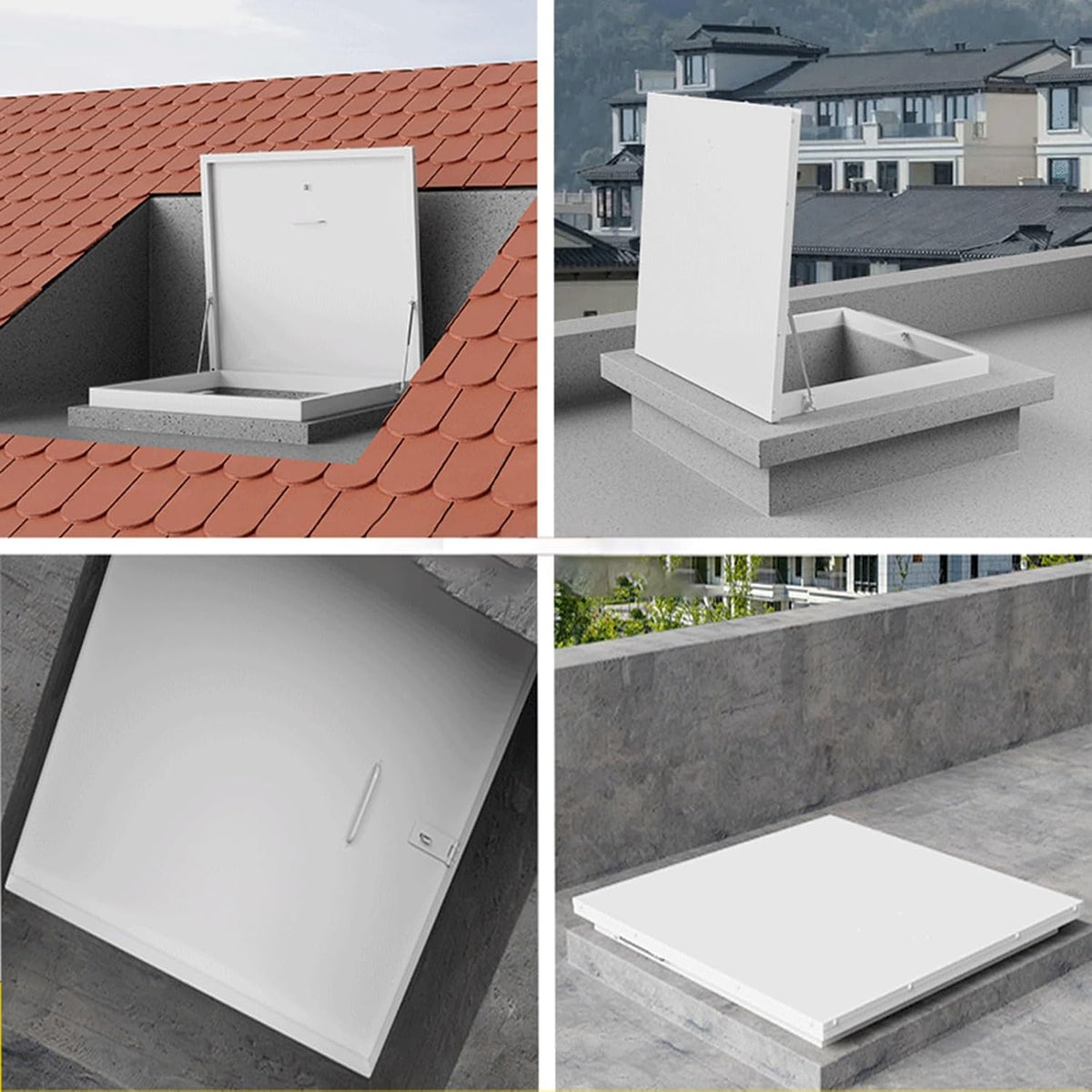 White Ceiling Hatch Lid with Hasp Latch & Gas Shock Strut, Large Building Roof Access Hatch Door, Heavy Duty Manhole/Cellars Exit Cover Plate for Repairs(Inner-L*W-29.5x39.4in/75x100cm)