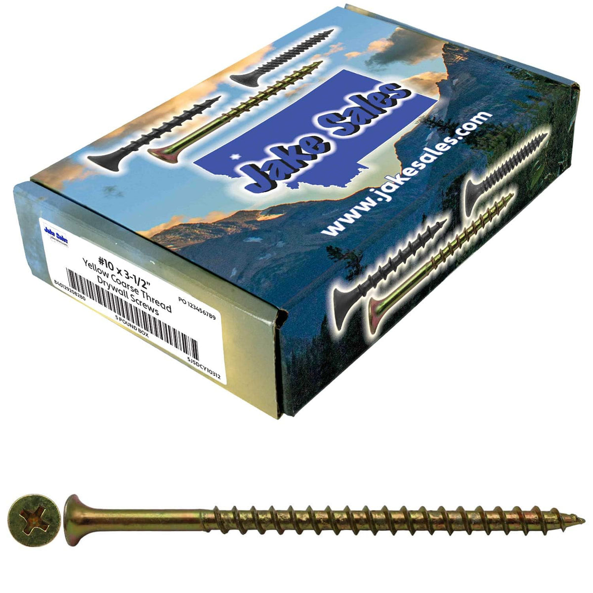 #10 x 3-1/2' Yellow ZINC COARSE Thread Drywall, Gypsum Board, Sheet Rock, Plasterboard Screws. CASE Qty 9 Boxes - 2,475 Screws