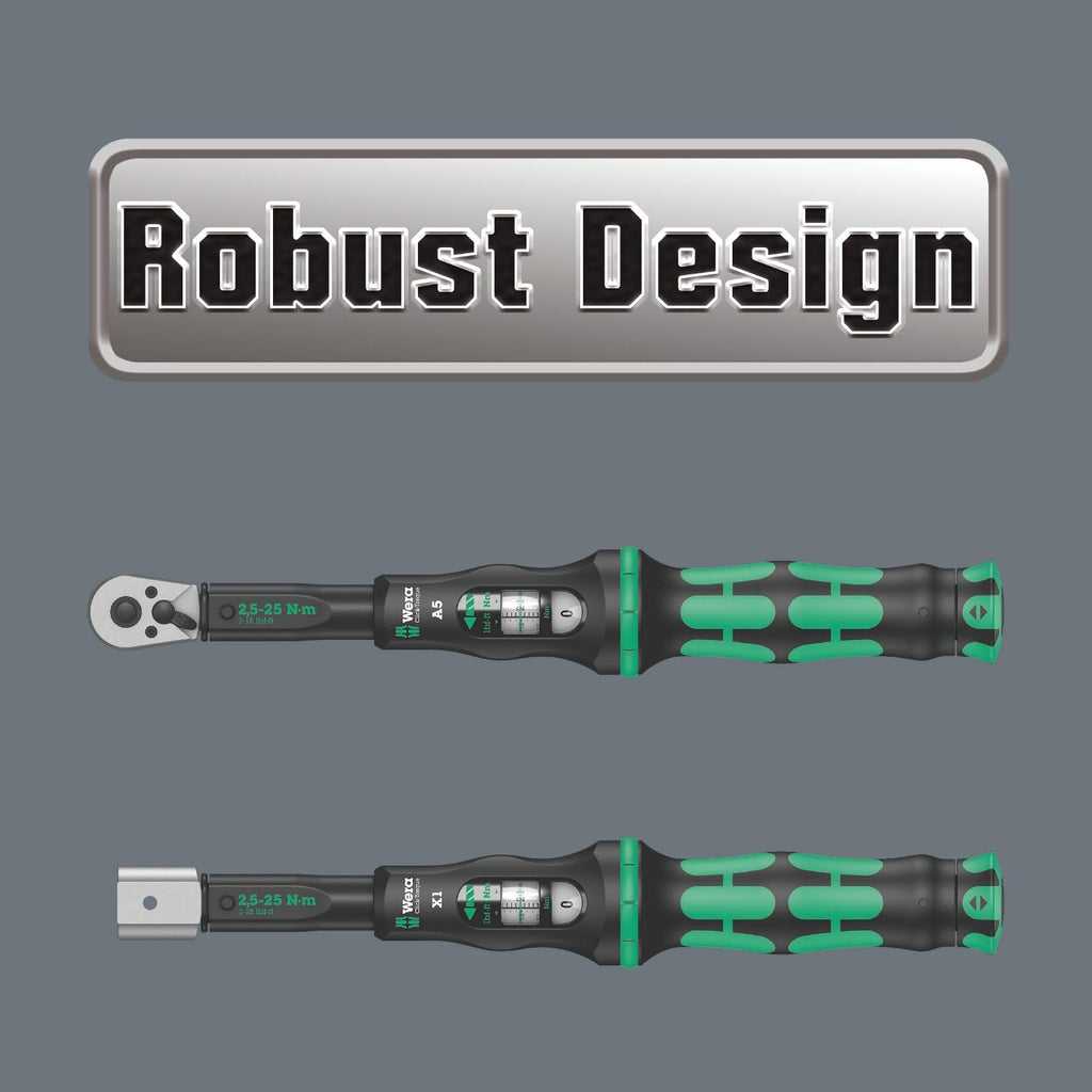 WERA 05075604001 Click-Torque A 5 Torque Wrench with Reversible Ratchet, 2.5-25 Nm, 1/4' x 2.5-25 Nm