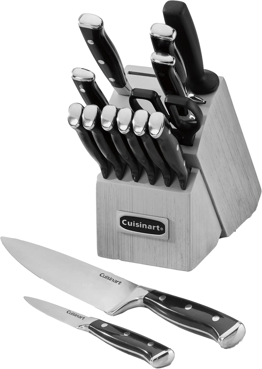 Cuisinart Classic Forged Triple Rivet, 15-Piece Knife Set with Block, Superior High-Carbon Stainless Steel Blades for Precision and Accuracy (Black/Gray)