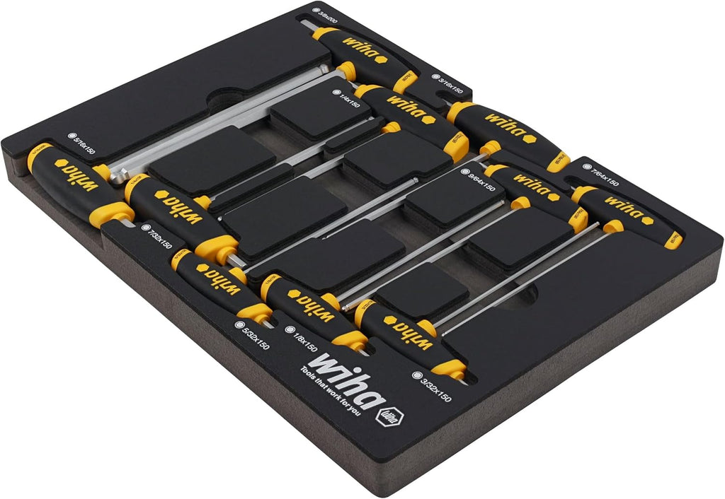 Wiha 54081 10 Piece SoftGrip Dual Drive Hex SAE T-Handle Tray Set