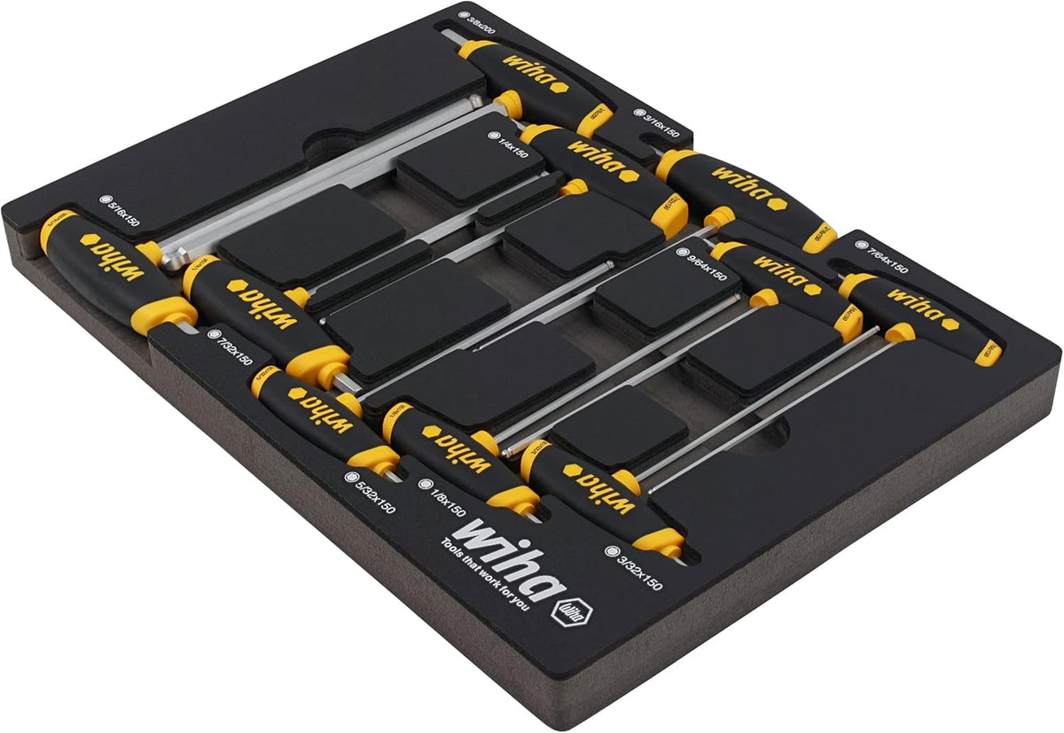 Wiha 54081 10 Piece SoftGrip Dual Drive Hex SAE T-Handle Tray Set