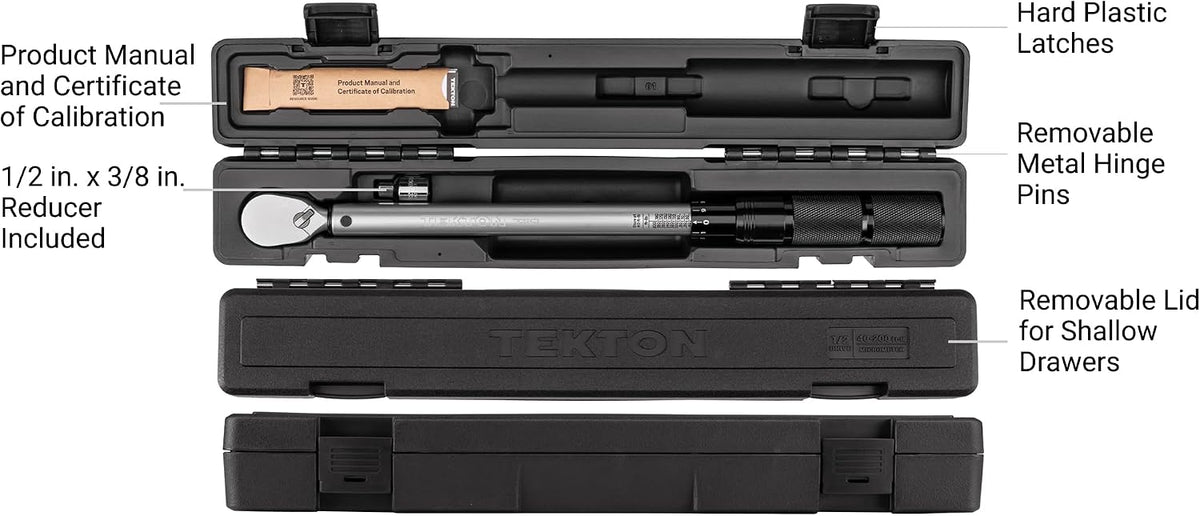 TEKTON 1/2 Inch Drive 90-Tooth Dual-Direction Micrometer Torque Wrench (40-200 ft-lb) | TRQ52402