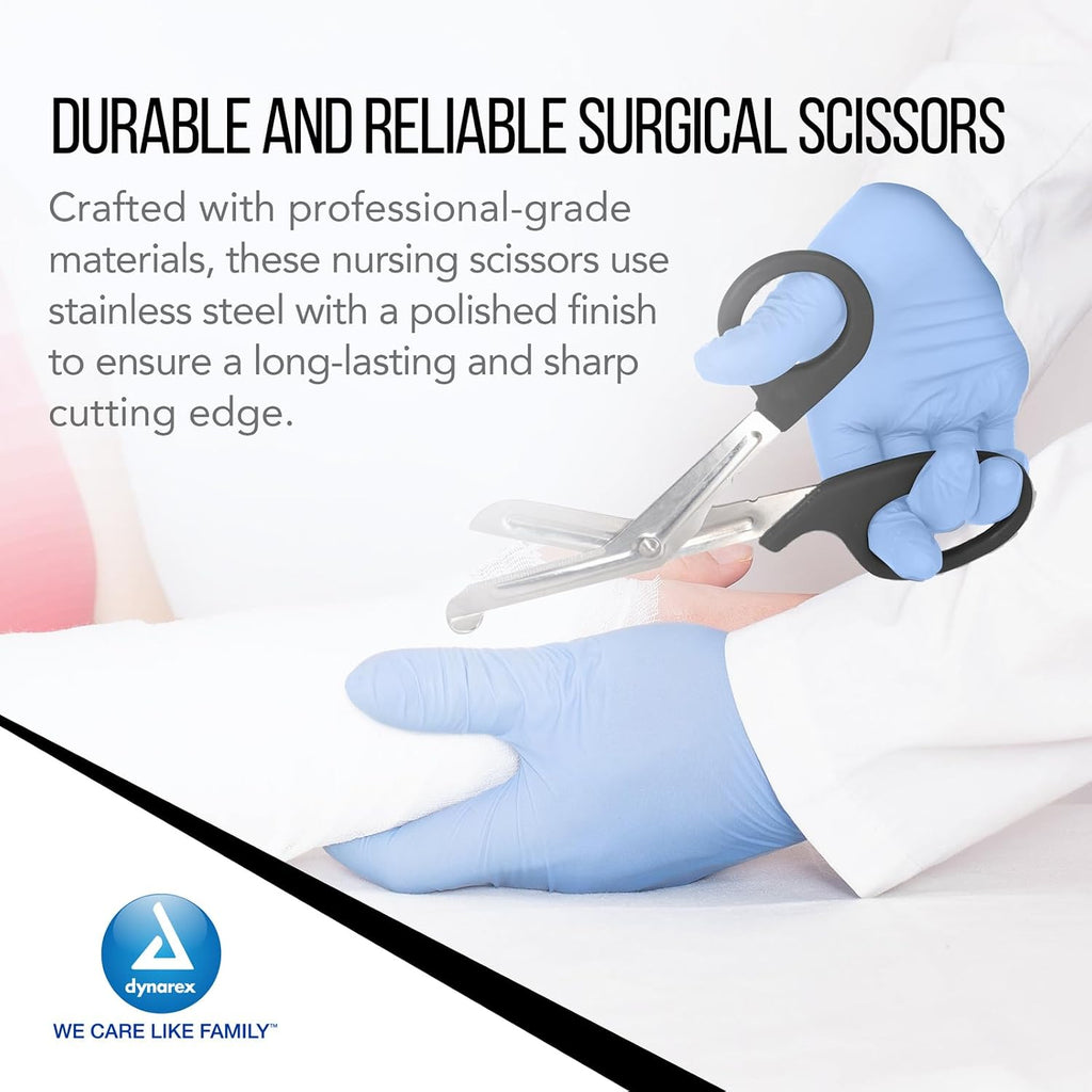 Dynarex Bandage Scissors - 7.5' Trauma Shears for Nurses, EMT - Serrated Stainless Steel Blades, Box of 50 Pieces (Black)