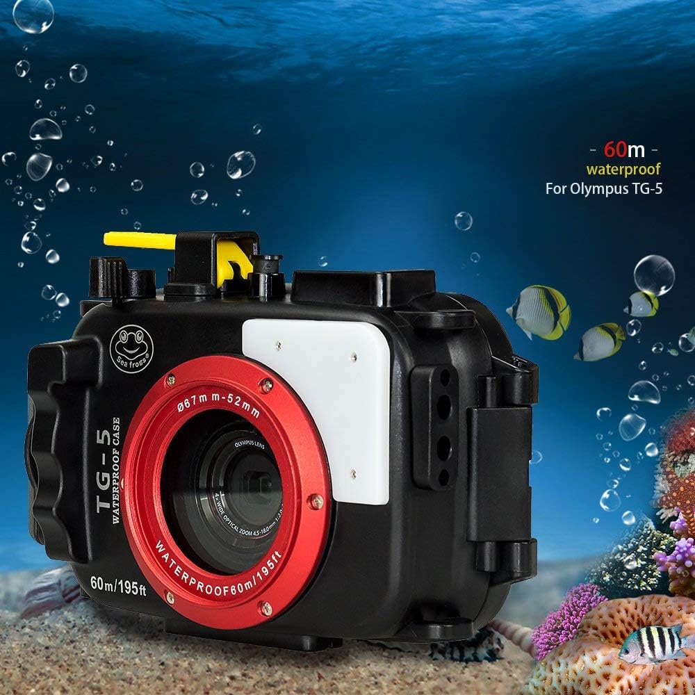Seafrogs WPC-TG5 Waterproof housing case Underwater Diving 195FT/60M Works for Olympus TG-5 Cameras(Housing + Red Filter)