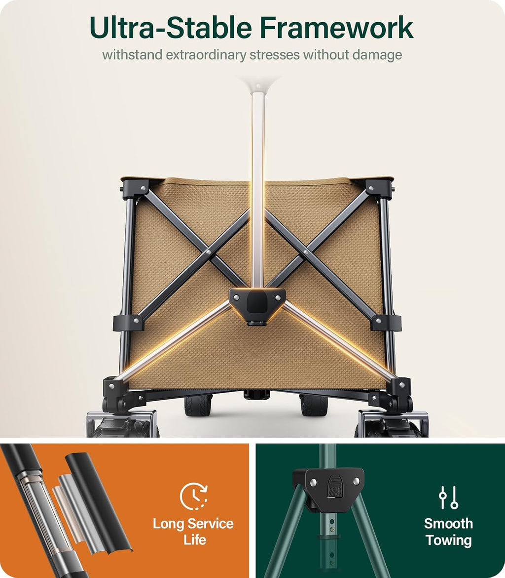 440Lbs Collapsible Wagon Cart with Big Wheels,Utility Wagons with Weight Capacity,Heavy Duty Wagon with Excellent Steering,Ideal for Camping,Gargen,Transport,Outdoor Sports