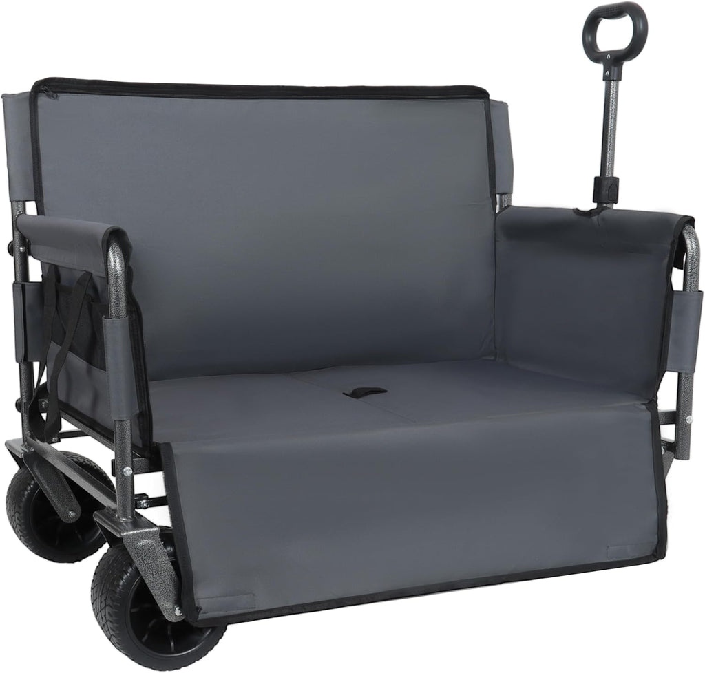3-in-1 Convertible Folding Wagon Cart with Bench Seat & 180L Storage - 500lbs Heavy-Duty All-Terrain Wagon for Camping, Beach, Sports & Garden Use (Gray)