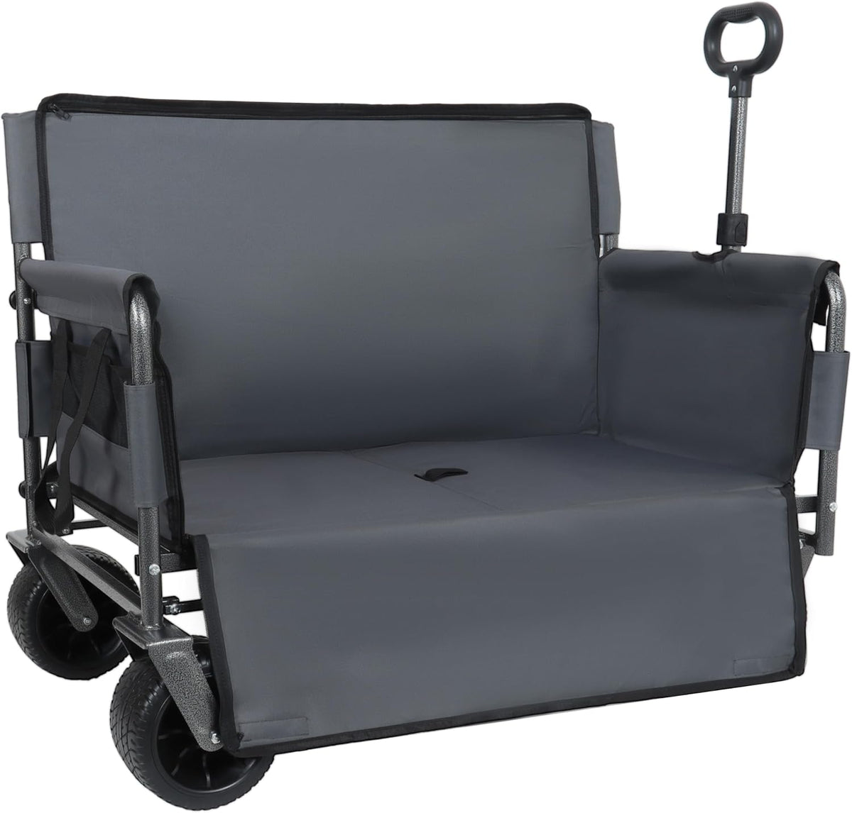 3-in-1 Convertible Folding Wagon Cart with Bench Seat & 180L Storage - 500lbs Heavy-Duty All-Terrain Wagon for Camping, Beach, Sports & Garden Use (Gray)