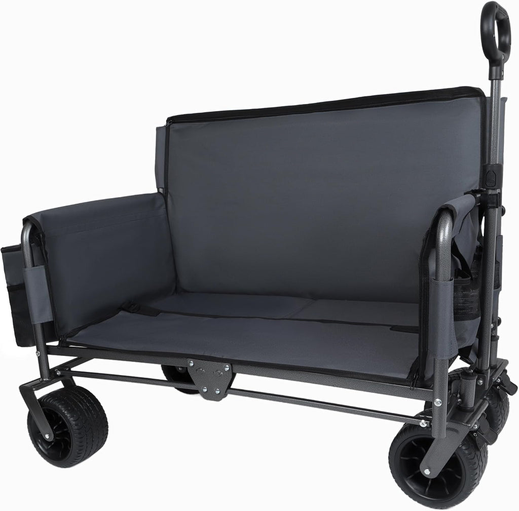 3 in 1 Folding Wagon Cart with Bench Seat Storage Patent Protection Includes 1 ice Pack, 500lbs Heavy Duty Utility Wagon, 180L Capacity All Terrain Wheels for Camping, Beach, Sports, Garden, Gray