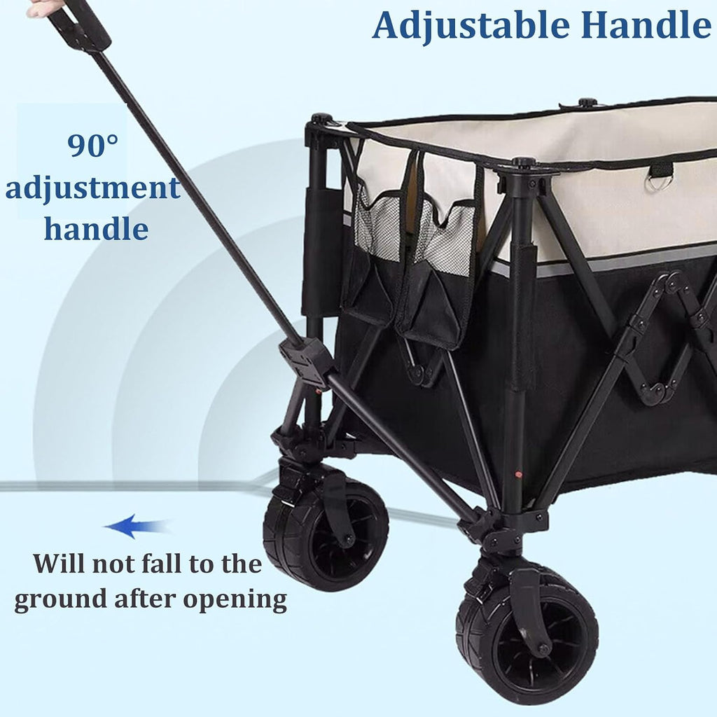 Black Garden Carts,Collapsible Wagon,Sports Outdoor Utility Wagon Garden Wagon Sports Heavy Duty Steel Frame Foldable Yard Car 200Kg Load Camping Cart
