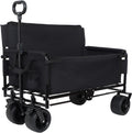 3-in-1 Heavy-Duty Convertible Folding Wagon Cart with Bench Seat & Storage – 500lb Capacity, 180L All-Terrain Wagon for Camping, Beach, Sports, & Garden – 360° Swivel Wheels (Black-)