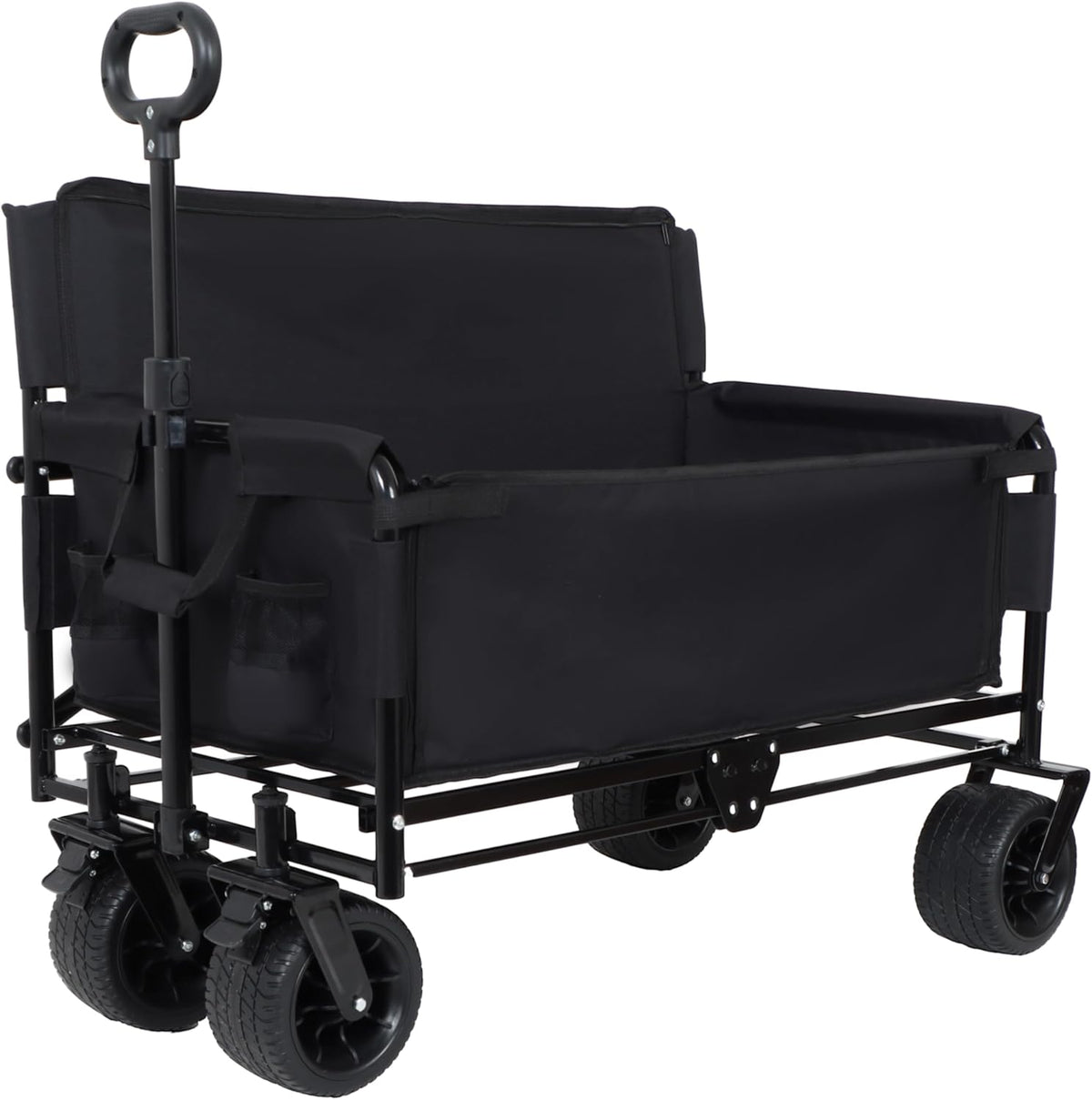 3-in-1 Heavy-Duty Convertible Folding Wagon Cart with Bench Seat & Storage – 500lb Capacity, 180L All-Terrain Wagon for Camping, Beach, Sports, & Garden – 360° Swivel Wheels (Black-)