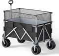 Black Bgarden Carts,Collapsible Wagon,Sports Outdoor Utility Wagon Folding Garden Wagon Sports Steel Frame Foldable Yard Car Off-Road Wheels with Brakes Camping Cart 225Kg Load