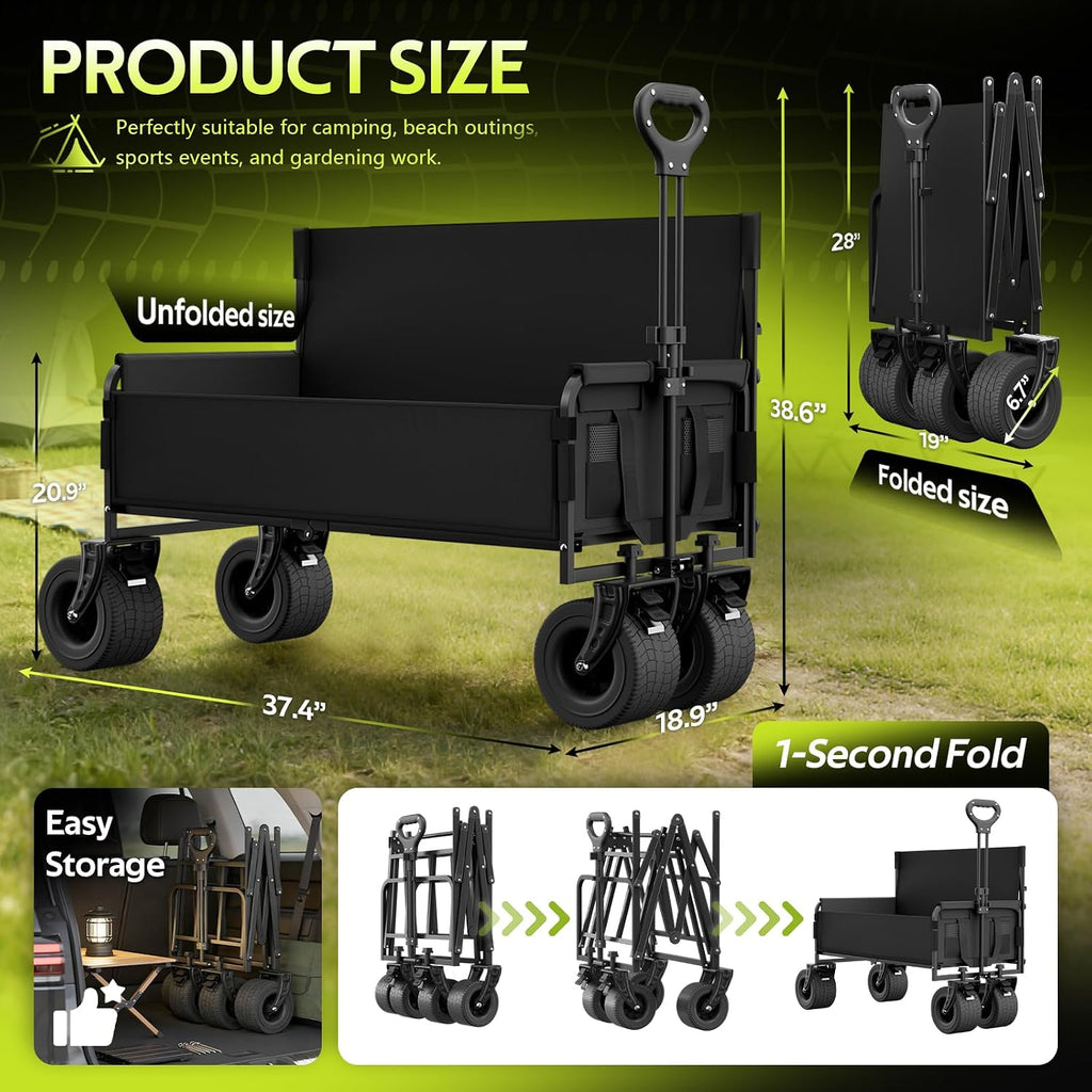 2 in 1 Wagon Bench Seat Combo - Wagon with Bench that Can Carry 500 Lbs, with Big Wheels, Wagons Carts Foldable for Camping, Outdoor Fishing, Market Stalls
