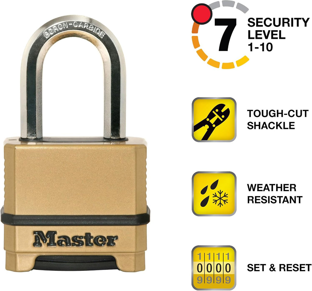 Master Lock Combination Lock, Heavy Duty Weatherproof Padlock, Resettable for Outdoor Use, Brass Finish, M175XDLF (Pack of 6)