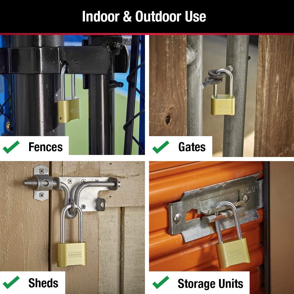 Master Lock Brass Combination Lock,Gate-Lock for Outdoor Fence or Shed,Customizable Combination Padlock with Extended 2-1/4-Inch-Long Shackle,175LHEC2,(Pack of 20)