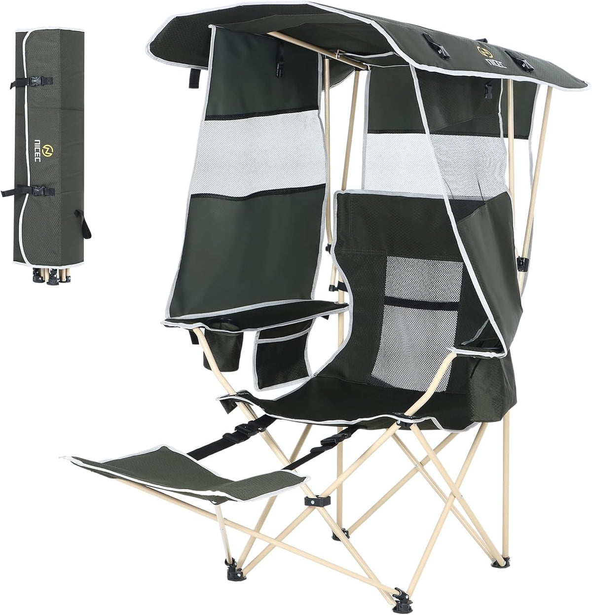 Nice C Beach Wagon with Canopy, Beach Cart with Ballon Wheels for Sand + Nice C Chair with Canopy, Chair with Shades, Sports Chairs, w/Removable Footrest, Cooler Bag, Cup Holder