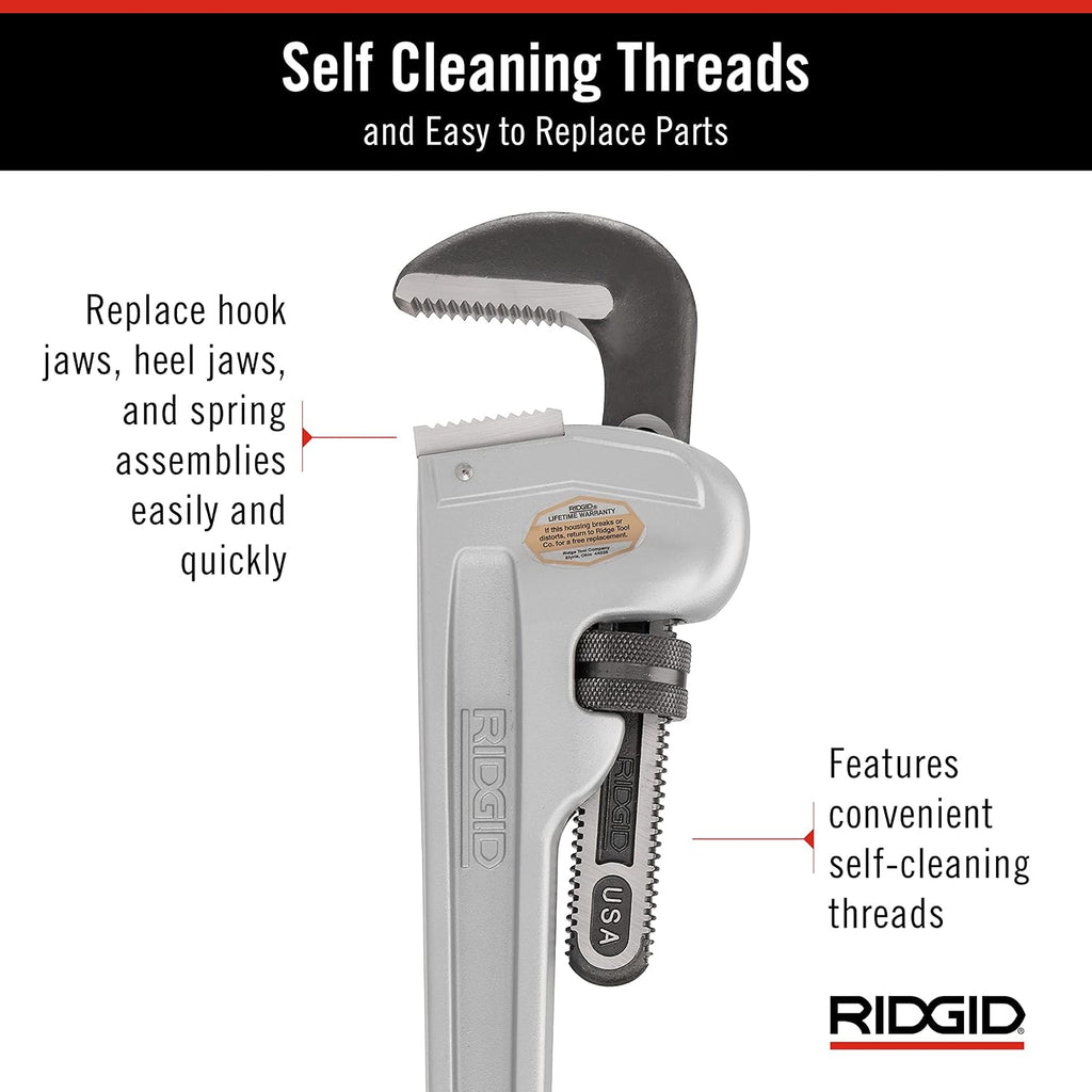 RIDGID 31110 Model 836 36' Aluminum Straight Pipe Wrench with 5' Pipe Capacity, 40% Lighter Aluminum Straight Plumbing Wrench with I-Beam Handle