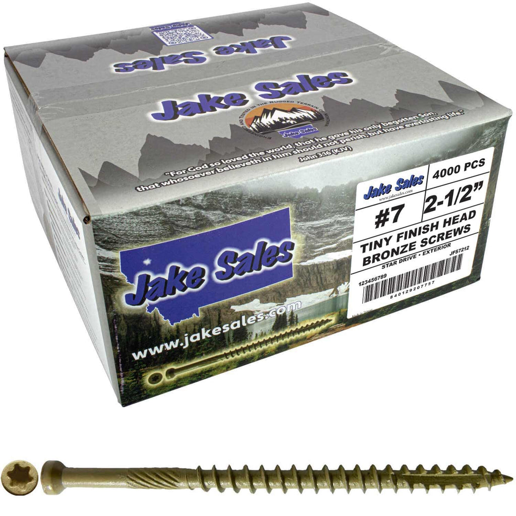 Jake Sales #7 x 2-1/2' Bronze Coated Multipurpose Wood Screw Torx/Star Tiny Finish Head (Full Box - 3000 Screws) Exterior Coated - ACQ Compatible Wood Screws