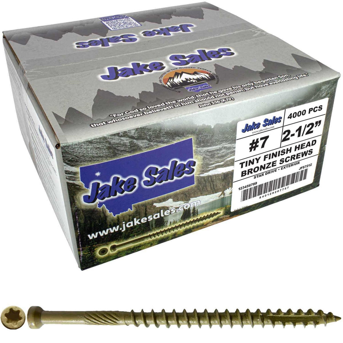 Jake Sales #7 x 2-1/2' Bronze Coated Multipurpose Wood Screw Torx/Star Tiny Finish Head (Full Box - 3000 Screws) Exterior Coated - ACQ Compatible Wood Screws