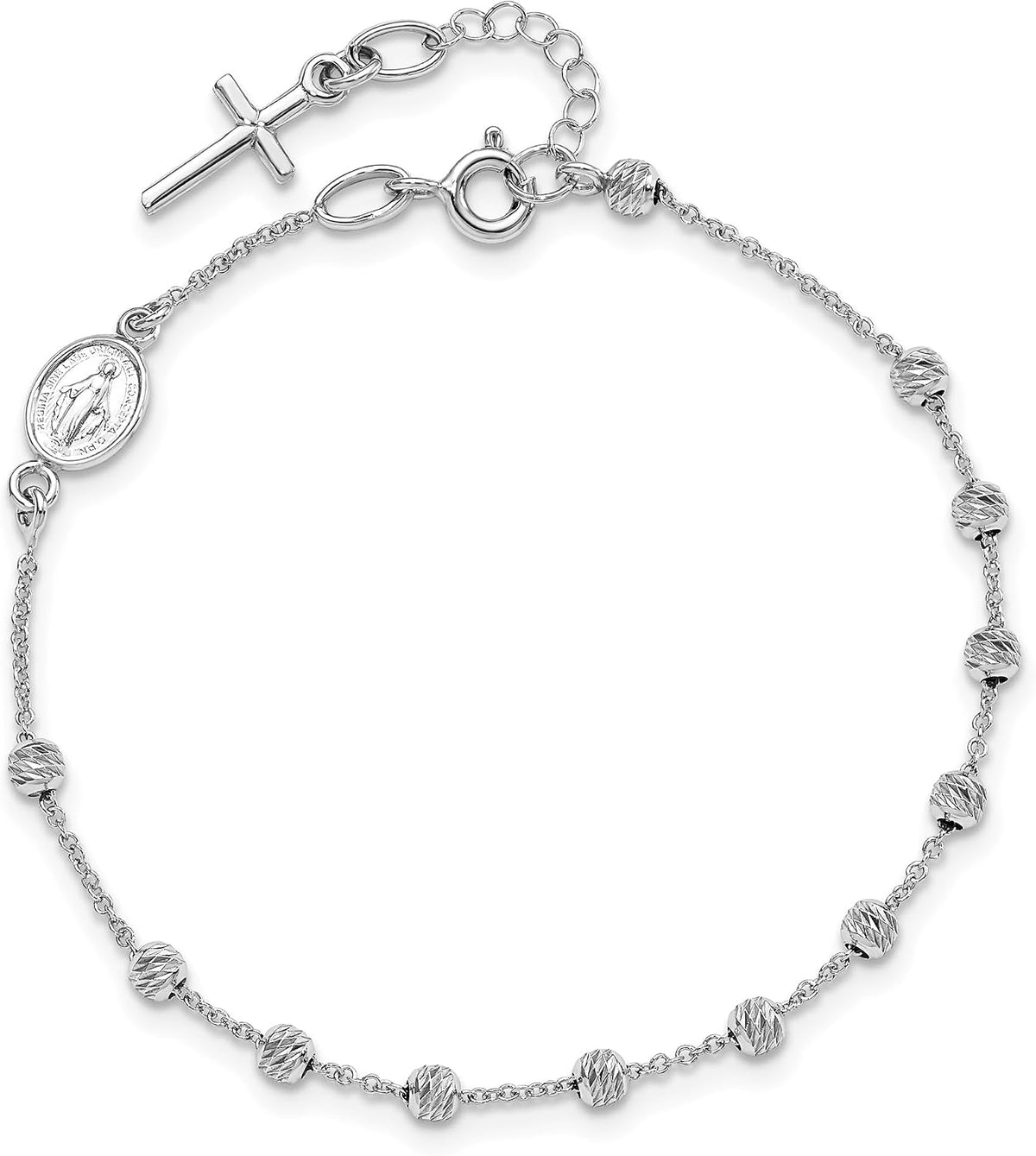 Reeds Child's 14k White Gold Cross and Miraculous Medal Rosary Bracelet