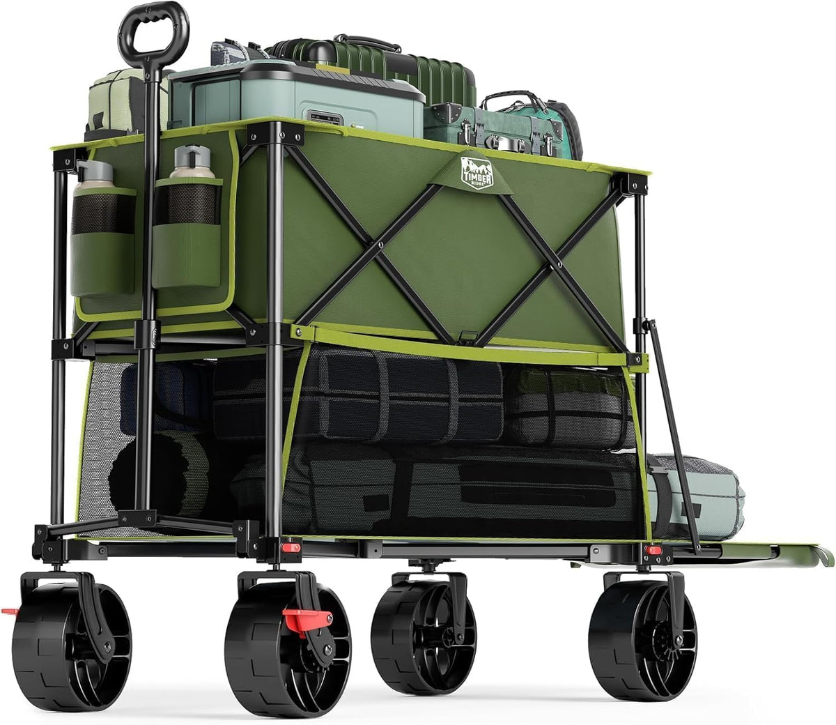 TIMBER RIDGE 400L Large Capacity Folding Double Decker Wagon with Brakes, 54' Extra Long Extender Wagon Cart, 450lbs Heavy Duty Collapsible Cart, All-Terrain Big Wheels for Camping, Sports, Shopping