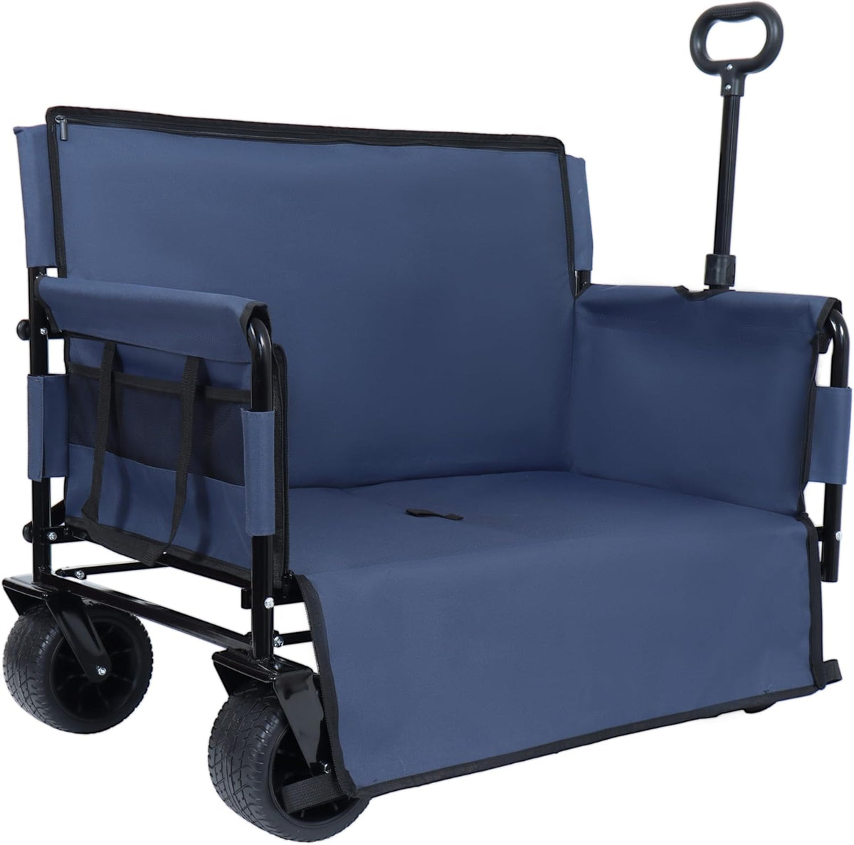 CIATRE 3-in-1 Heavy-Duty Convertible Folding Wagon Cart with Bench Seat & Storage – 500lb Capacity, 180L All-Terrain Wagon for Camping, Beach, Sports, & Garden – 360° Swivel Wheels (Dark Blue)