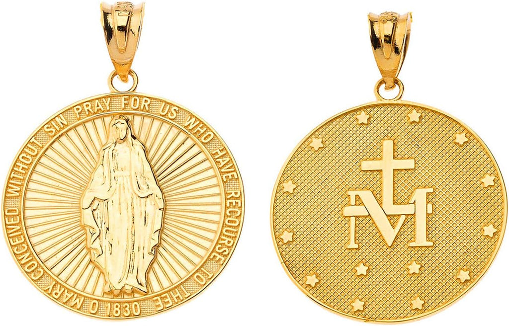 Certified 14k Gold Miraculous Medal Catholic Blessed Virgin Mary Sacred Pendant Necklace