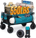 FUNDANGO Heavy Duty Beach Wagon with 9' Big Sand-Proof Wheels, 300L Large Beach Wagons with Balloon Wheel, Folding Collapsible All Terrian Cart with Side Pockets for Sports, Camping, Pump Included