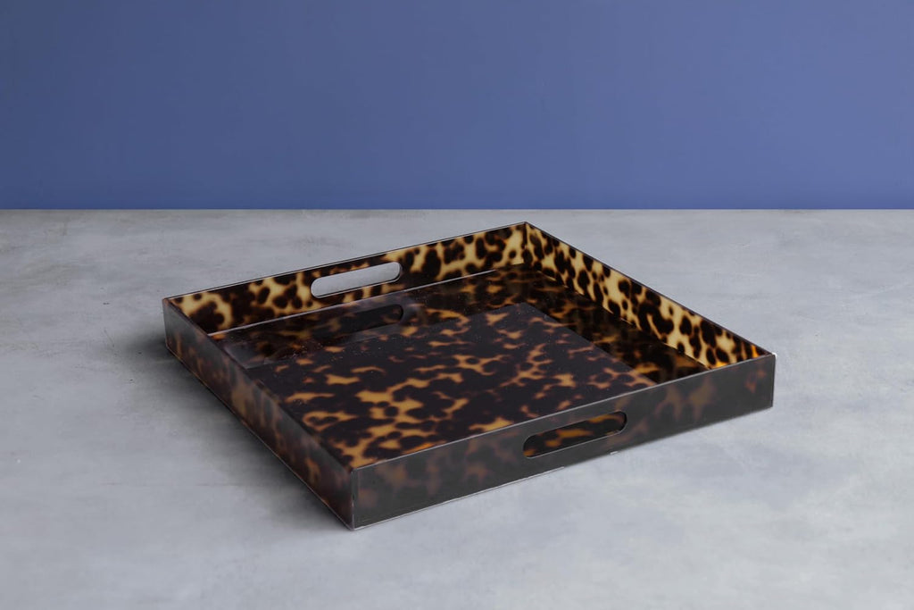 VIDA Acrylic Tortoise Large Square Tray With Handles