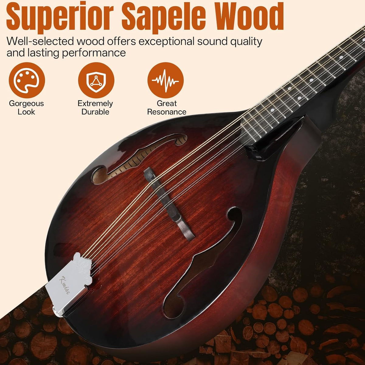 Mandolin Musical Instrument A Style, Acoustic Mandolins Instrument Kit 8 String with Tuner Strap Gig Bag Chord Chart for Professional Beginners Adults Teens Youth