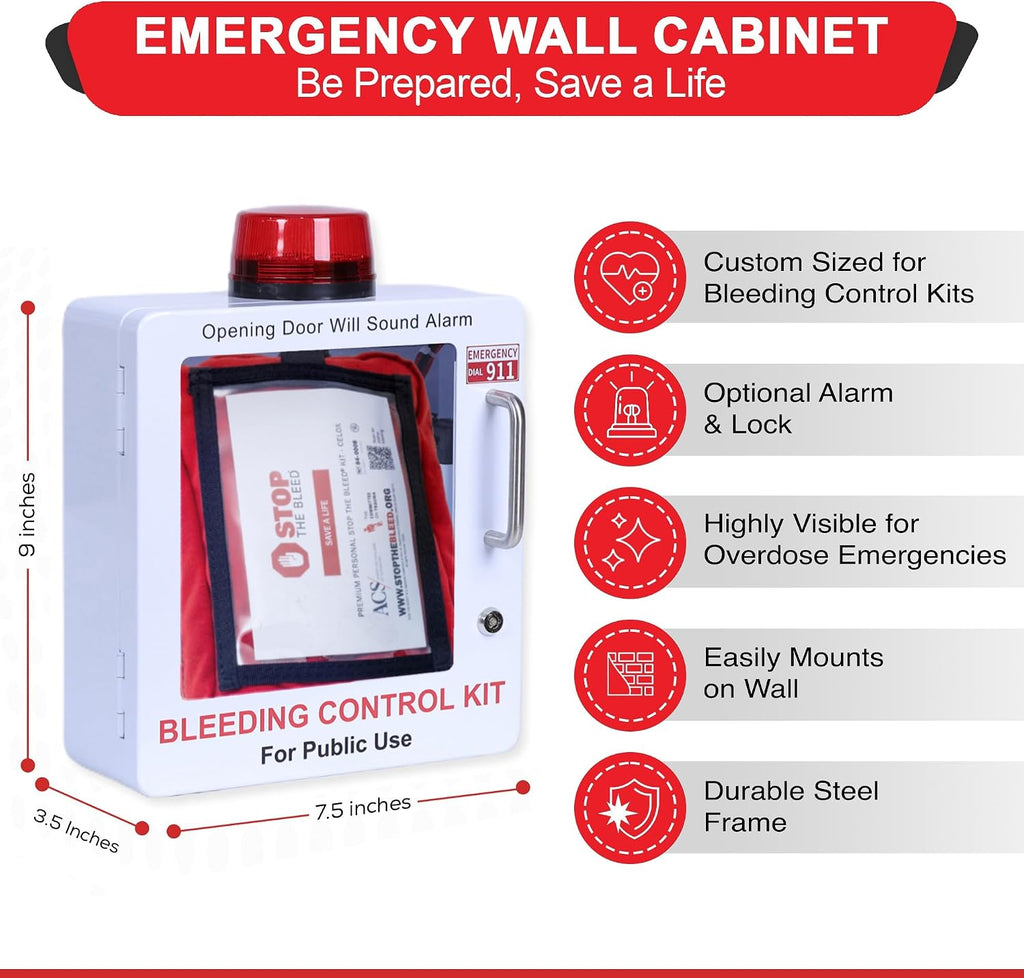 Bleeding Control Kit Emergency Wall Mount Cabinet | Fits Most Standard Bleeding Kits Including Stop the Bleed | Bleeding Kit not Included (White)