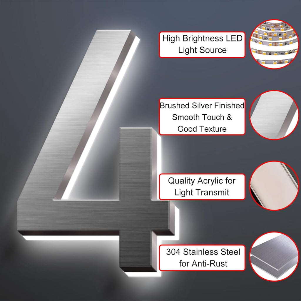 Illuminated Address Sign, House Numbers For Outside LED Illuminated Lighted Address Signs With Waterproof Cover Address Numbers For Street Yard Garden,18 Inch/450mm,I