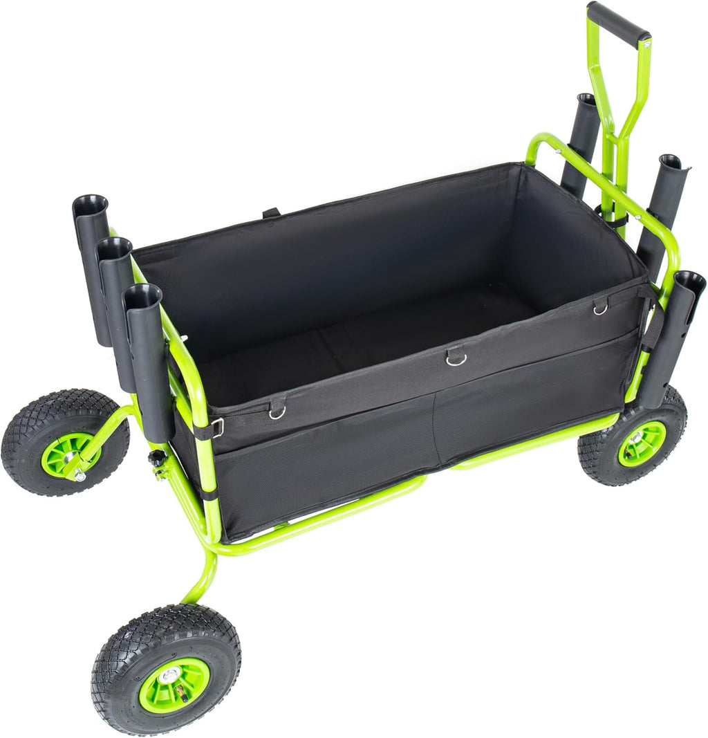 Fishing Cart Beach Cart Collapsible Wagon with 9.85' All-Terrain Wheels for Sand, Heavy Duty Foldable Utility Cart 550LBS Capacity with Rod Holders for Camping, Garden, Grocery, Outdoor Sports(Green)
