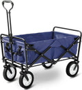 Heavy Duty Foldable Garden Trolley Cart - Collapsible Outdoor Wagon with Universal Wheels, Adjustable Handle, 80KG Capacity for Camping, Gardening, and Utility Use - Blue