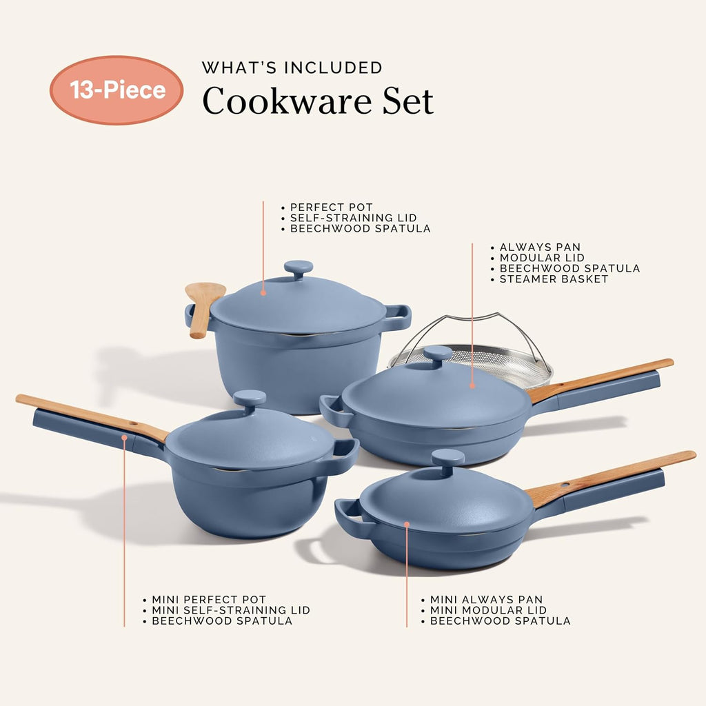 Our Place Cookware Set - 13-Piece Kit Including the Always Pan, Perfect Pot and Spatulas | Multifunctional, Toxin-Free Nonstick | Heat Safe up to 450°F | Oven, Stove, Induction Compatible | Blue Salt