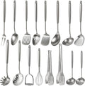 Newness 16 Pcs Cooking Utensils Set, 304 Stainless Steel Kitchen Utensils Set, Metal Kitchen Accessories, Include Soup Ladle, Slotted Skimmer Spoon, Spaghetti Spoon and Spatula, Dishwasher Safe