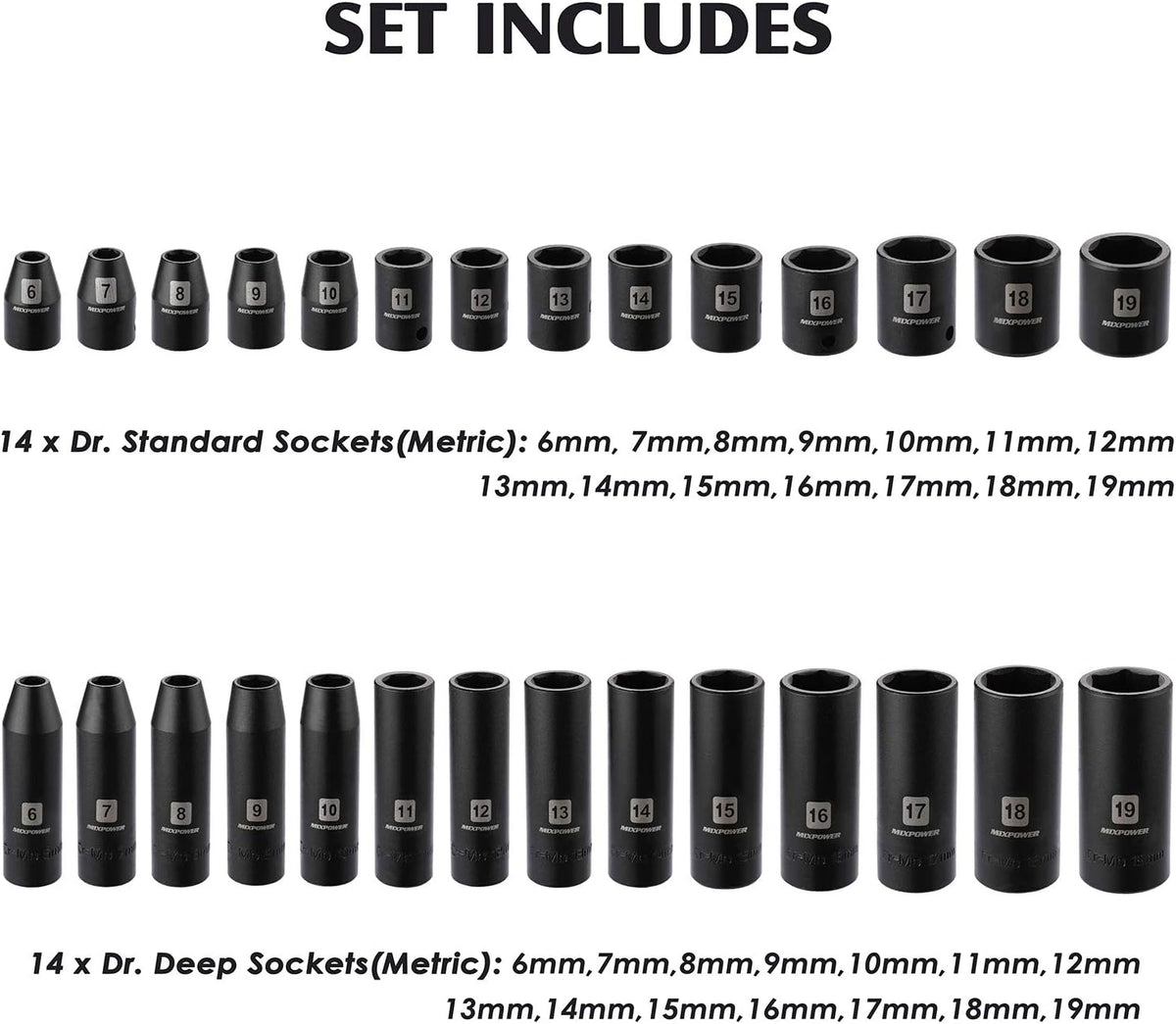 MIXPOWER 3/8'' Drive Master Impact Socket Set, 87-Piece Deep & Standard SAE and Metric,CR-MO, 1/4-Inch to 3/4-Inch and 6-19 mm, Impact Universal Sockets, Inverted Star Sockets, Extension Bar & Adapter