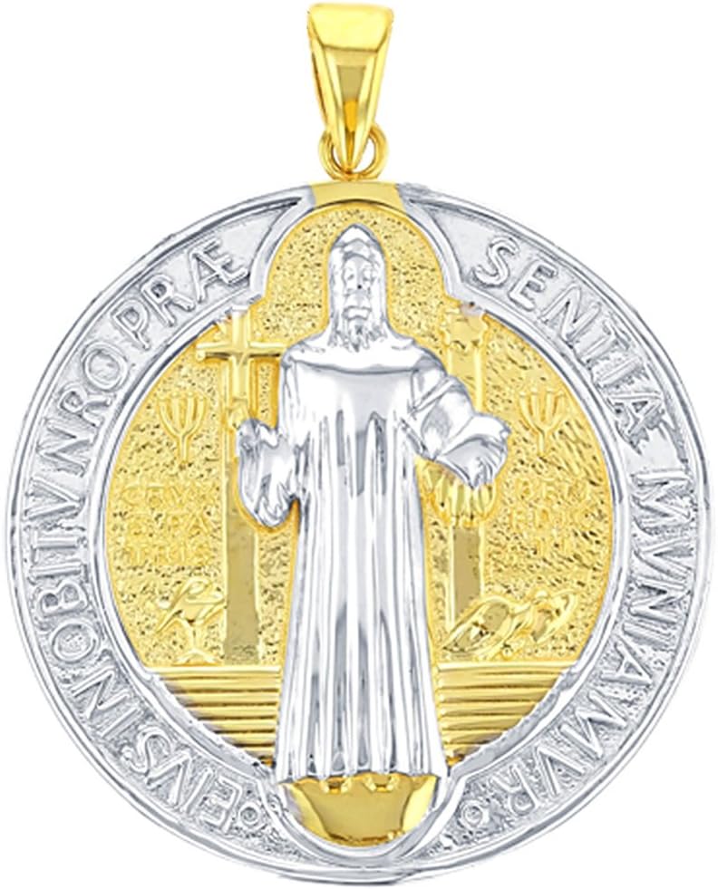 Jewelry America Solid 14K Yellow Gold St Benedict Medal Charm Saint Pendant with High Polish