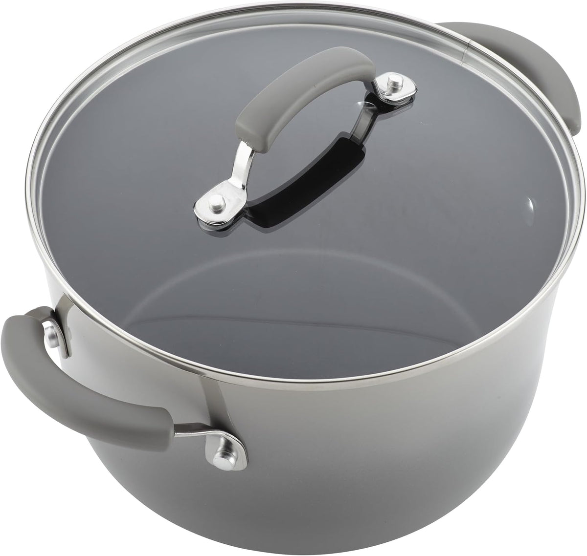 Rachael Ray Cookware Classic Brights Hard Enamel Aluminum Nonstick Cookware Set, 14-Piece, Sea Salt Gray