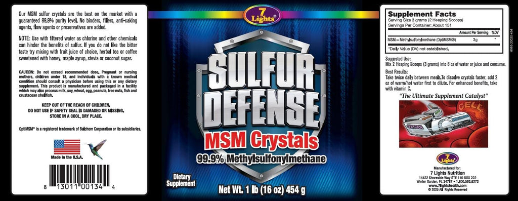 7 Lights Sulfur Defense, Pure 99.9% MSM (Methylsulfonylmethane) Crystals, 1 Pound, Case Pack of 12