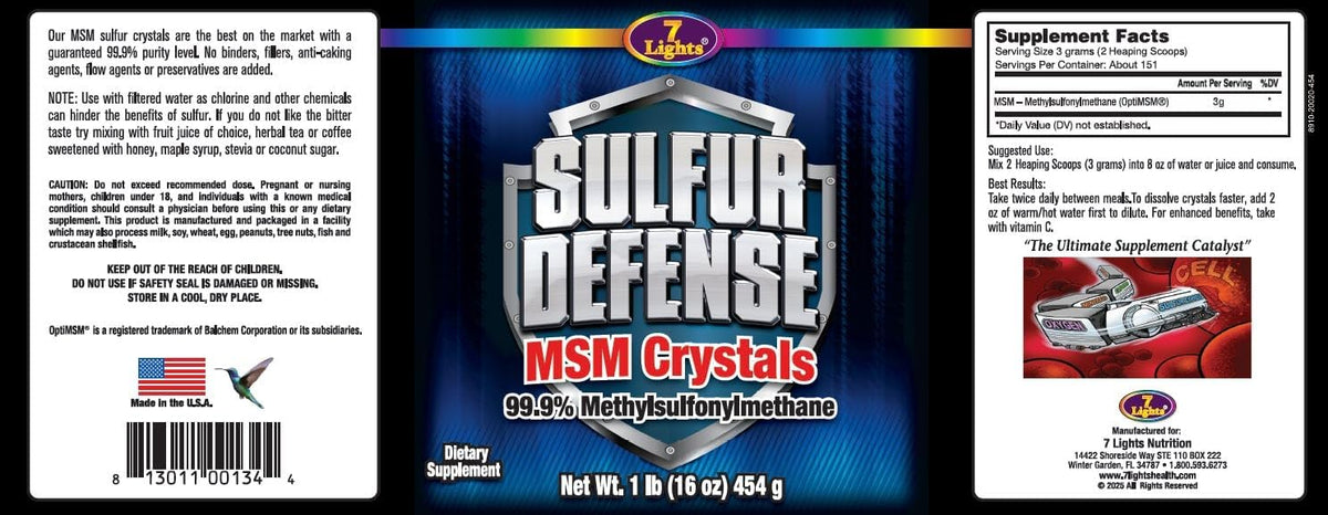 7 Lights Sulfur Defense, Pure 99.9% MSM (Methylsulfonylmethane) Crystals, 1 Pound, Case Pack of 12