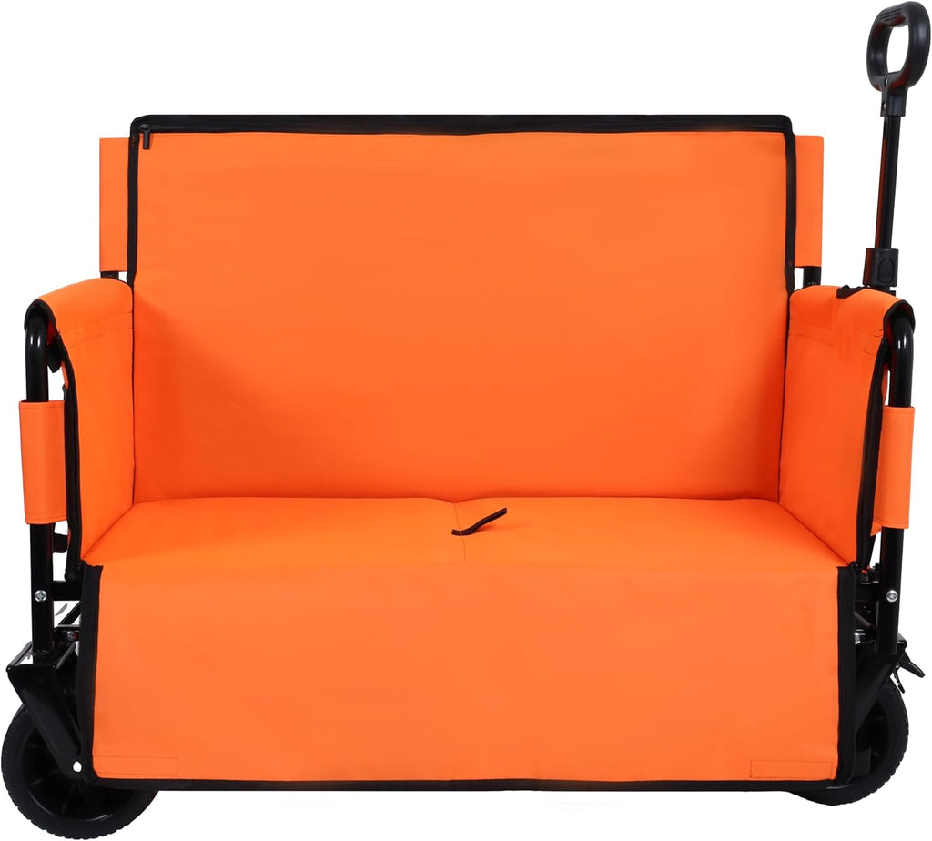 CIATRE 3-in-1 Heavy-Duty Convertible Folding Wagon Cart with Bench Seat & Storage – 500lb Capacity, 180L All-Terrain Wagon for Camping, Beach, Sports, & Garden – 360° Swivel Wheels (Orange)