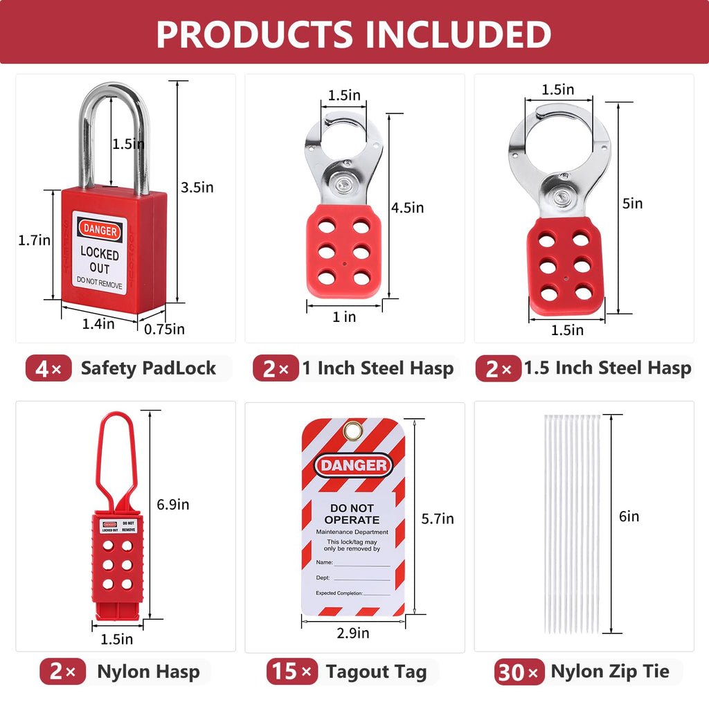 Multi-Functional Lockout Tagout Kit 70+ Pcs - Safety Padlock, Hasp, Ball/Gate Valve, Circuit Breaker, Plug & Loto Tags