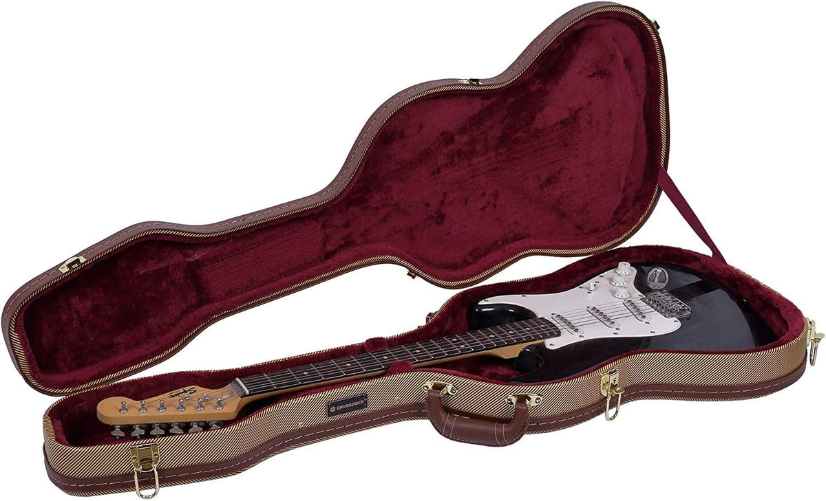 Crossrock Electric Guitar Case fits Telecaster and Stratocaster Style Guitars-Vinyl Tweed(CRW620STTW)