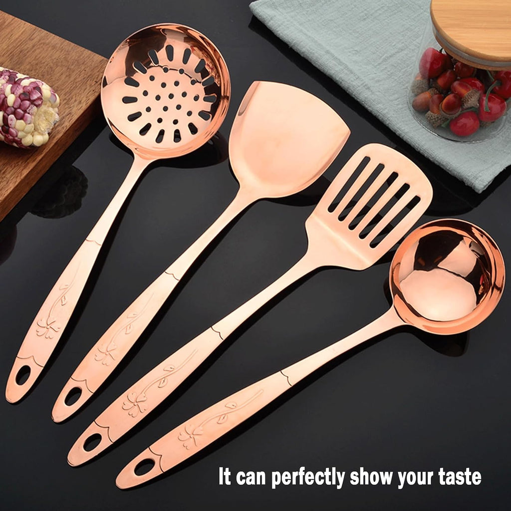 5-Piece Pure Copper Kitchen Cooking Utensils Set, Stylish Copper Kitchen Accessories, Cookware Set for Home or Restaurant Cooking (5)