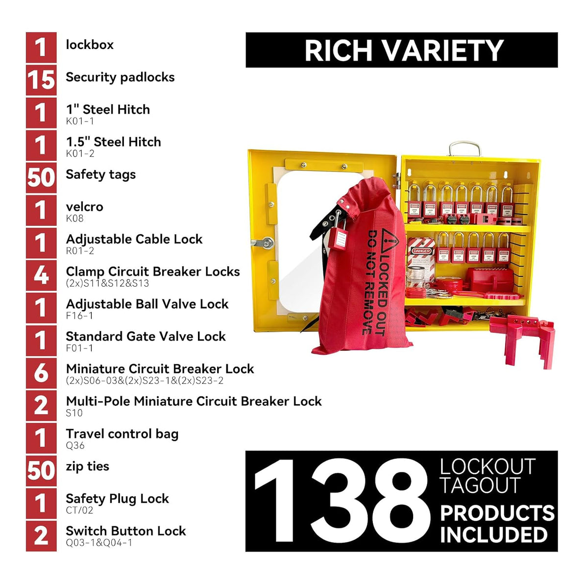 BULANGD Lockout Tagout Station Loto Kit 138 Pieces, Safety Padlocks, Lockout Hasp, Lock Out Tags, Circuit Breaker Lock, Cable Lock, Plug Lock Lockout Tagout Cabinet