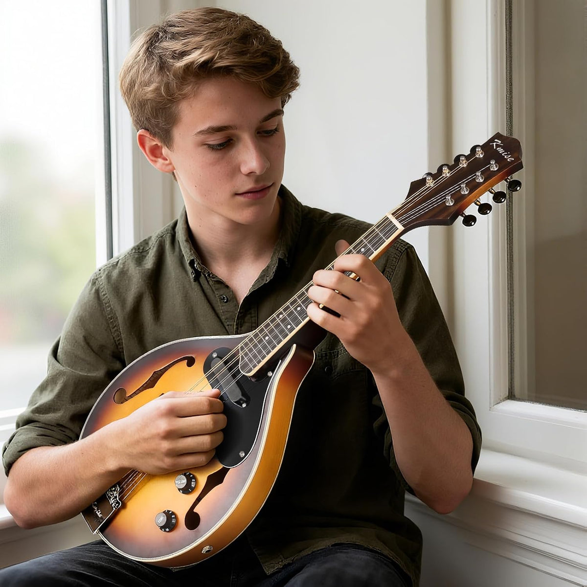 Mandolin Instrument A Style, Electric Acoustic Mandolins Instrument Kit 8 String with Tuner Strap Gig Bag Chord Chart for Beginners Adults Teens Youth Kid