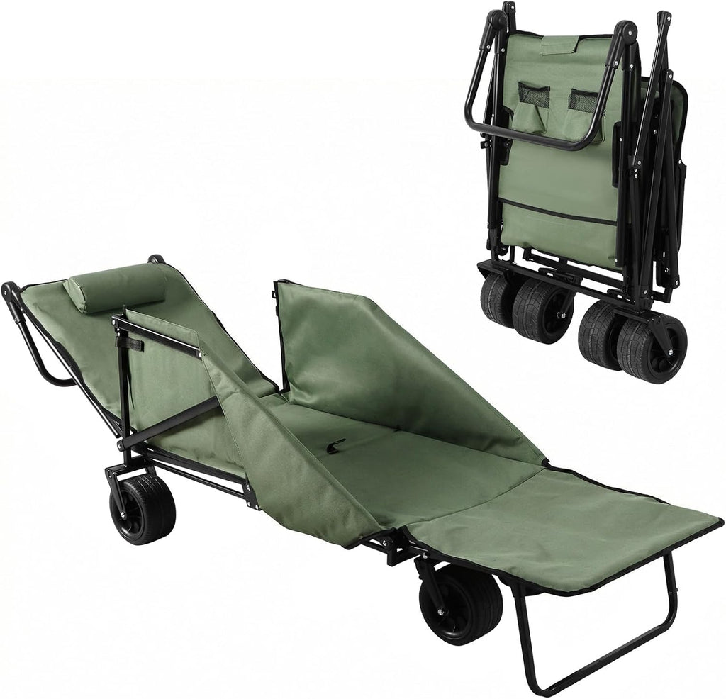 2 in 1 Heavy Duty Foldable Collapsible Wagon Cart 440LBS Capacity with All Terrain Wheels Multifunctional Utility Cart for Sports Garden and Camping